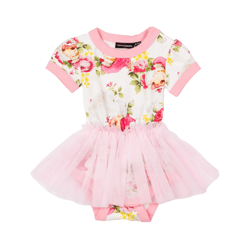 Rock your baby pretty Santa bodysuit in floral