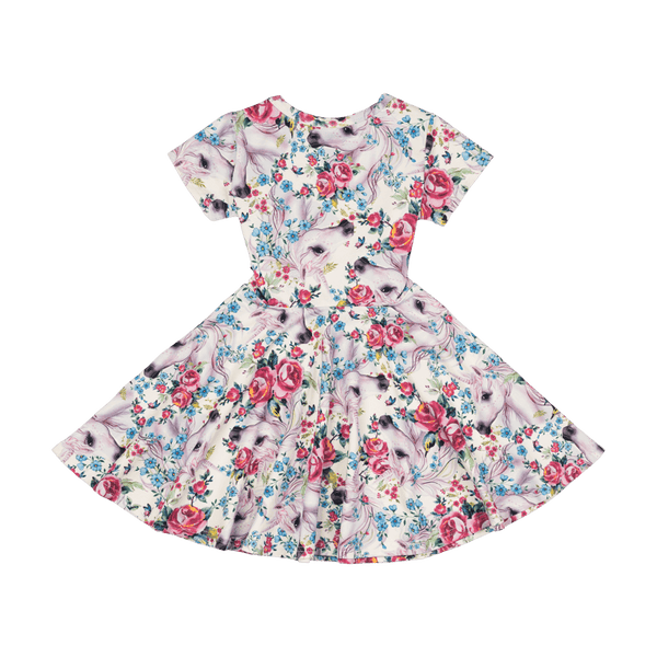 Rock Your Baby Unicorn Lullaby ss waisted dress in multi colour