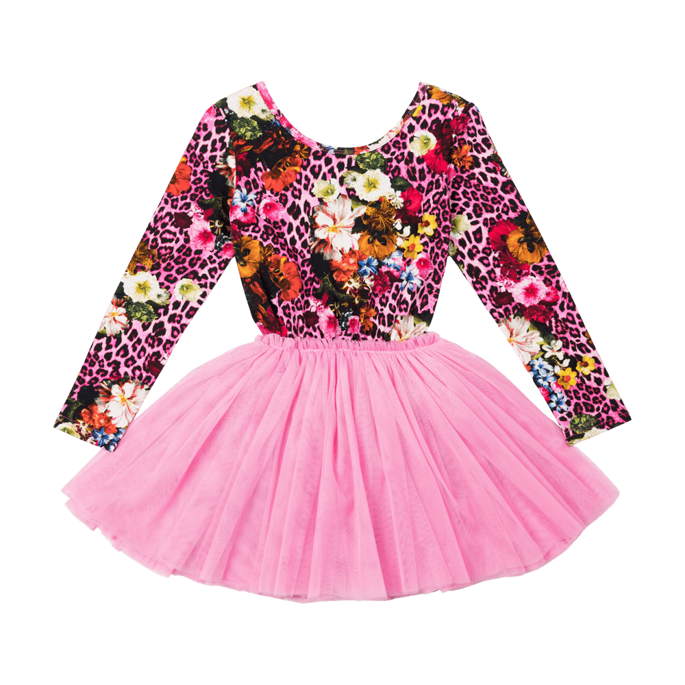 Rock your baby pink leopard floral LS circus dress in pink