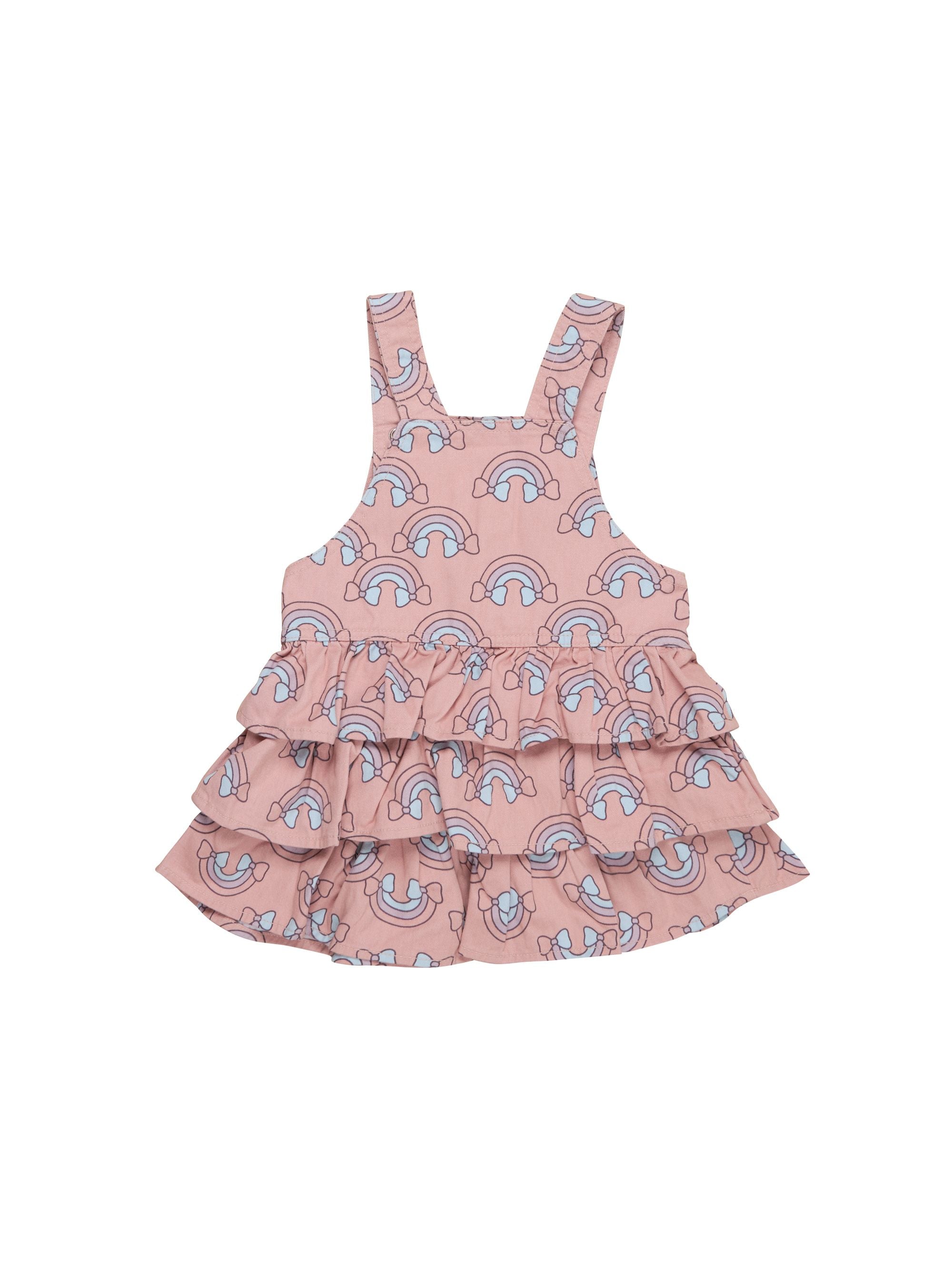 Huxbaby Rain bow overall frill dress dusty rose in pink