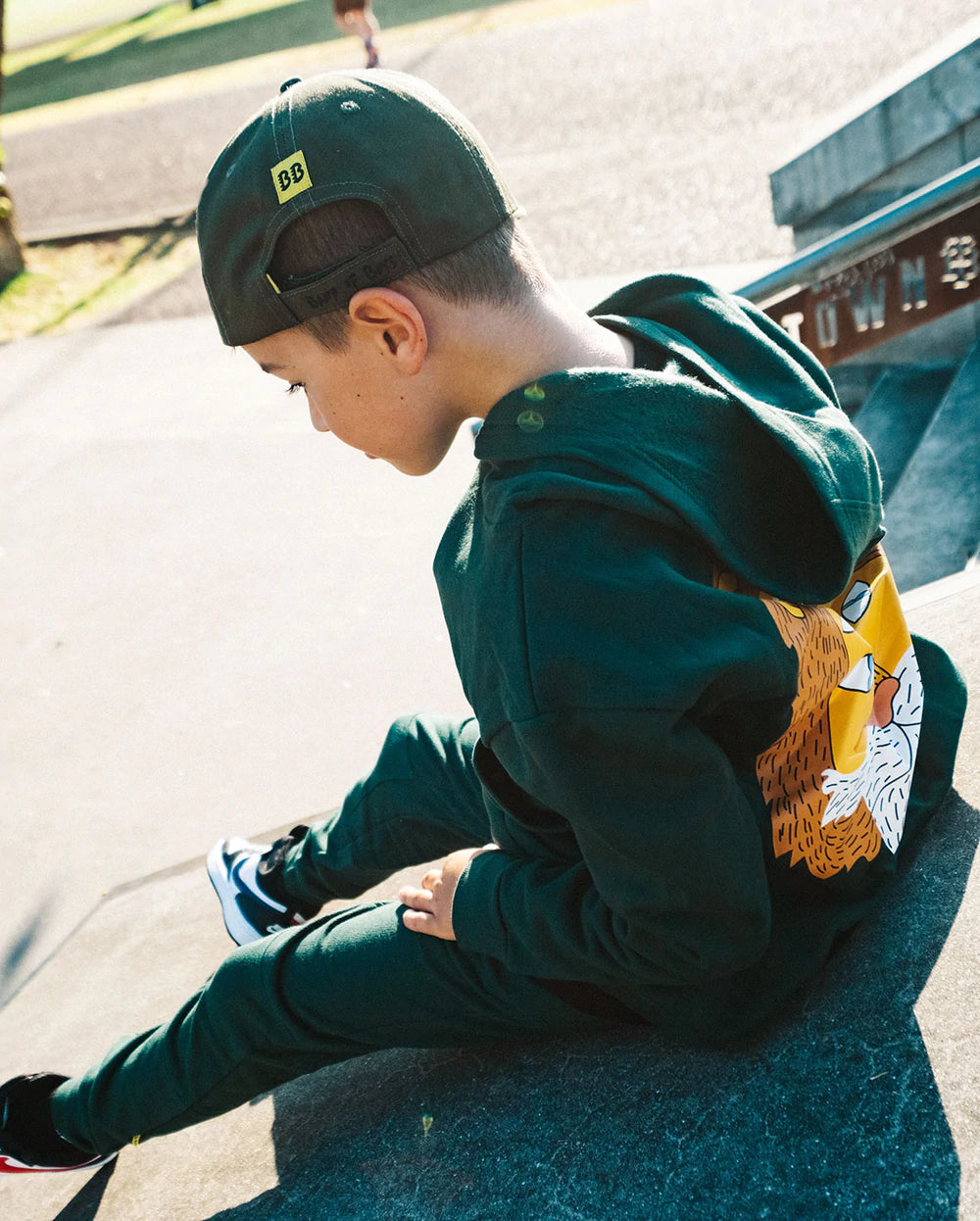 Band of boys mane man A-line fleece hood in green