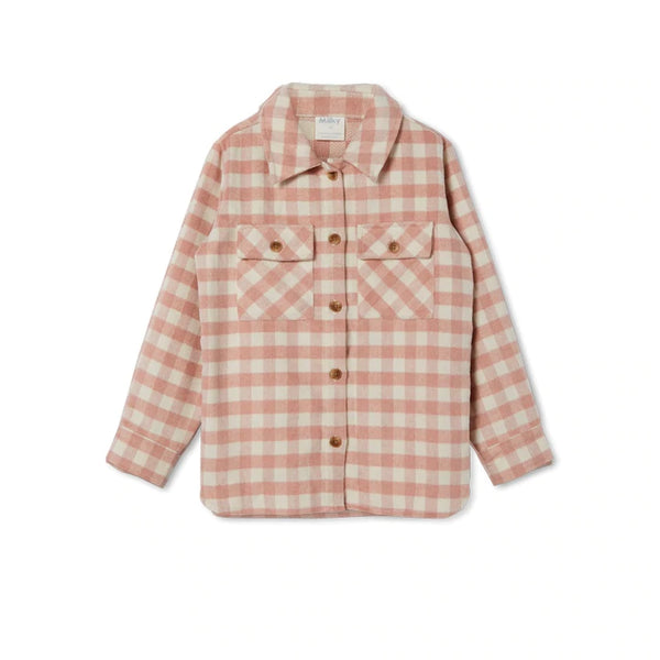 Milky Pink Check Shacket in pink check