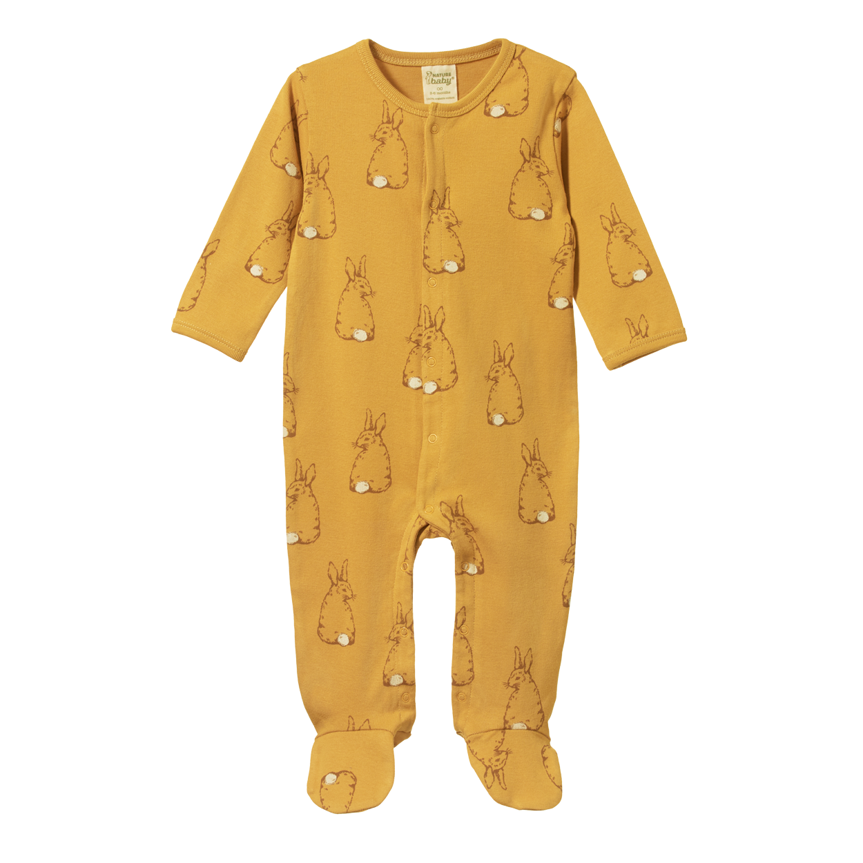 Nature Baby Cotton Stretch and grow onesie bunny tales saffron print
