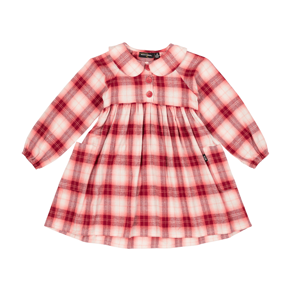 Rock your baby burgundy LS plaid dress in red
