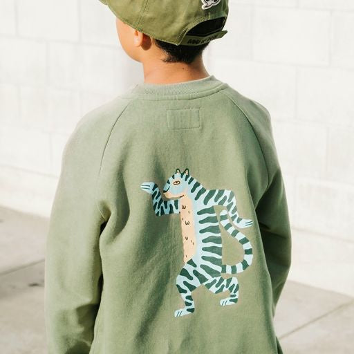 Band of Boys Green Dip Dye Dancing Tiger Raglan Crew in Green