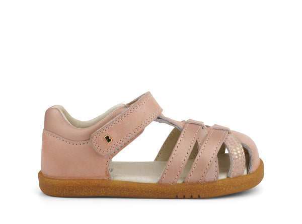 Bobux Step Up cross jump sandal dusk pearl + rose gold in pink & gold