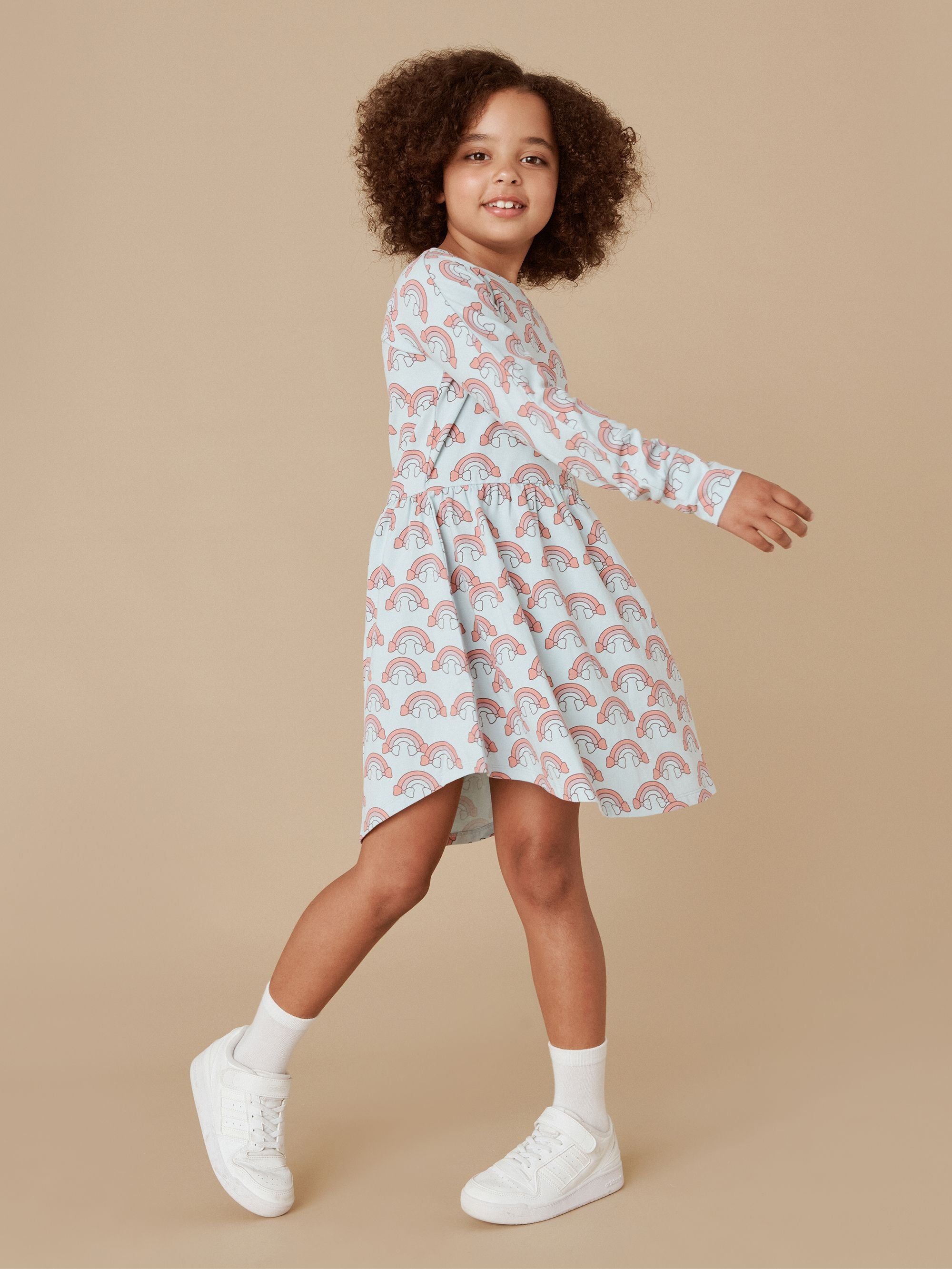 Huxbaby Rainbow long sleeve swirl dress sky in blue