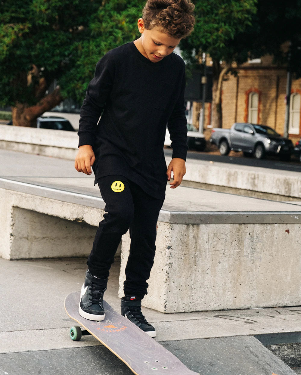 Band of Boys Bandits Smiley Fleece Black Joggers in black