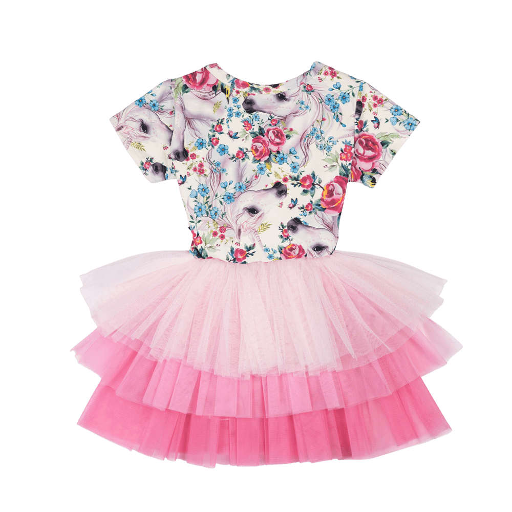 Rock Your Baby Unicorn Lullaby SS Tiered Circus Dress in Floral