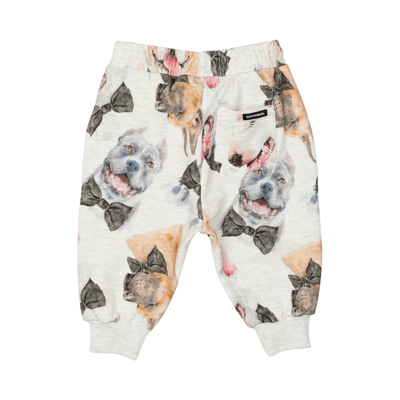 Rock Your Baby Black Tie Pups Baby Track pants in Multi