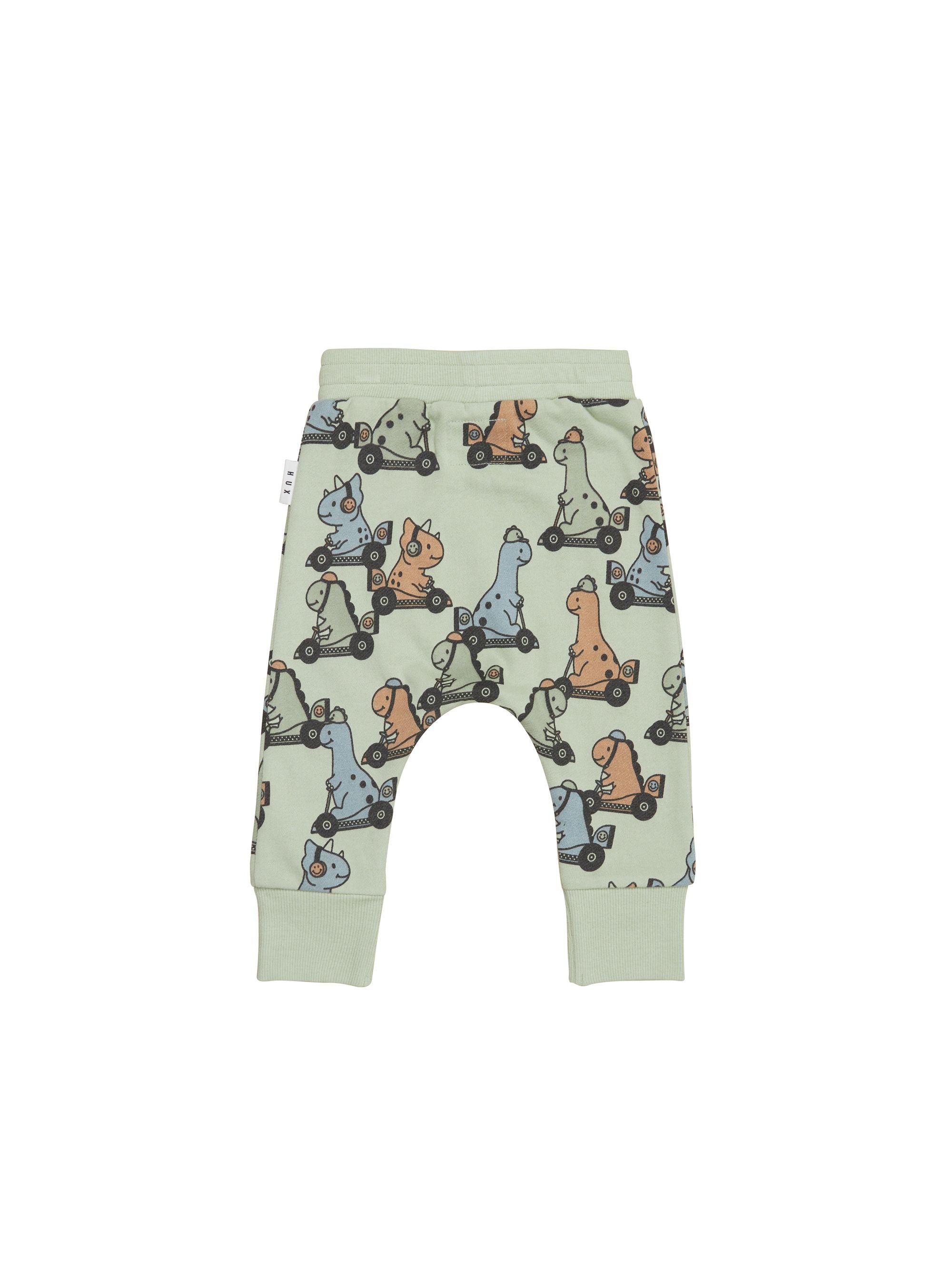 Huxbaby dino racer Drop Crotch Pant thyme in green