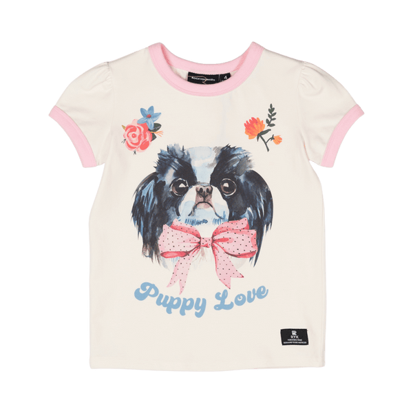 Rock your baby puppy love ss ringer t-shirt in cream