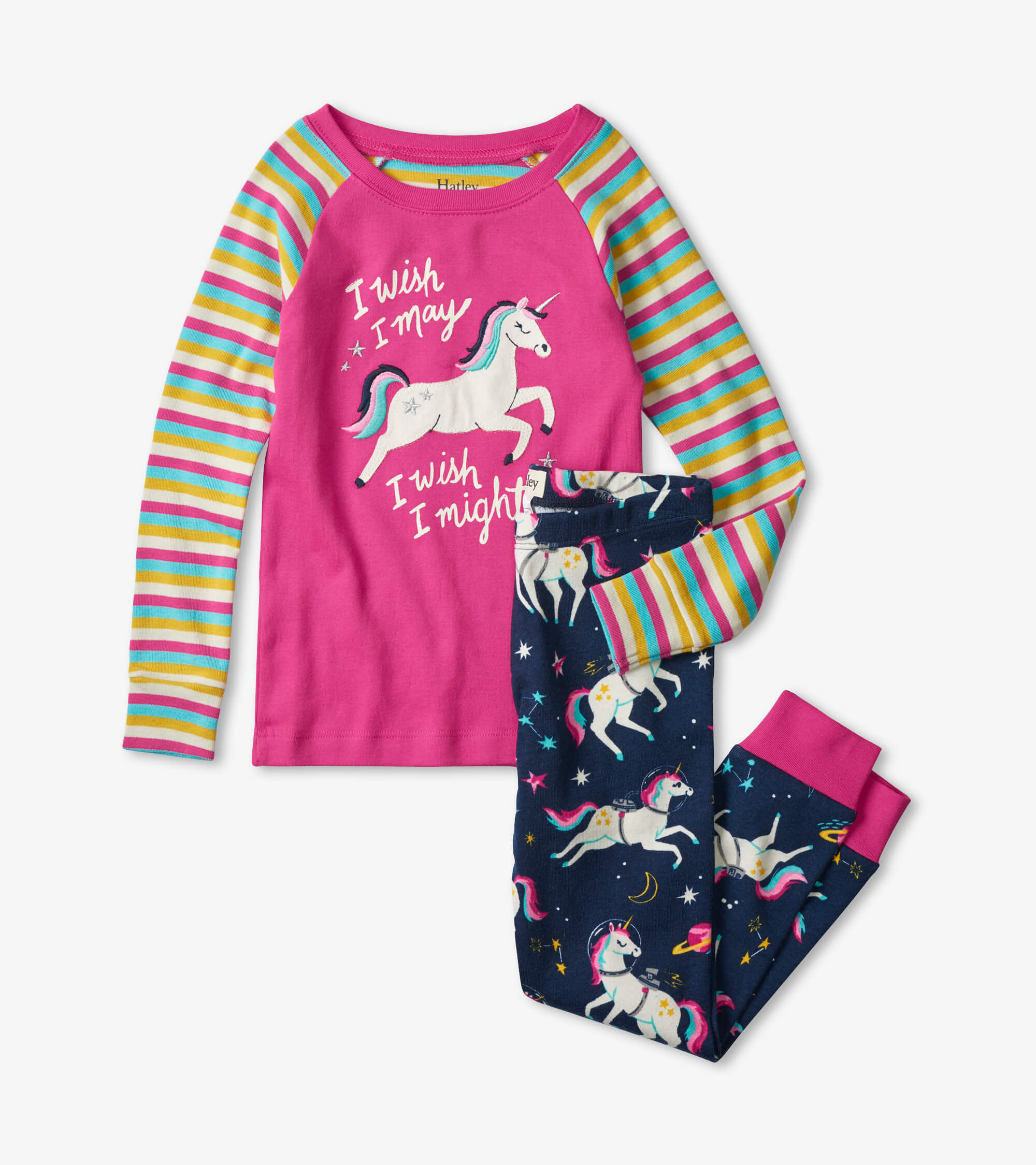Hatley space unicorns glow in the dark organic cotton pyjamas pink