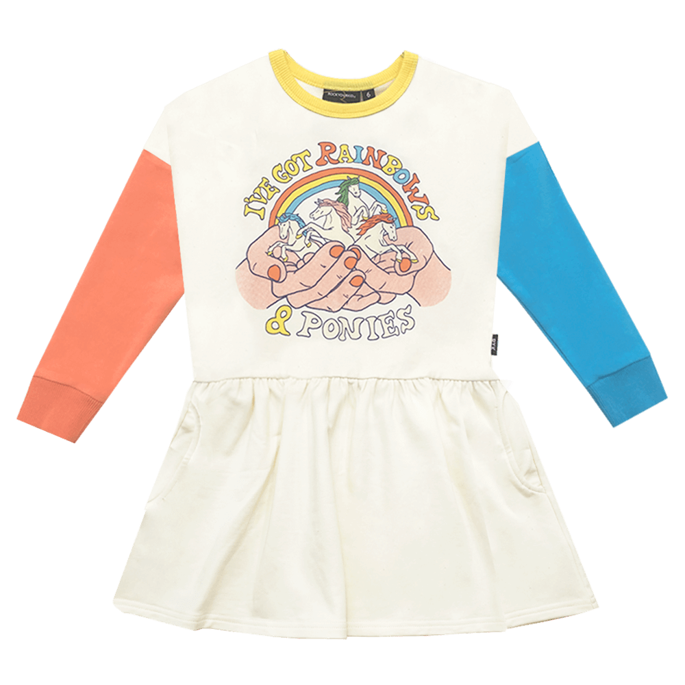 Rock Your Baby Rainbows and Ponies Drop Waist Dress in multi colour print