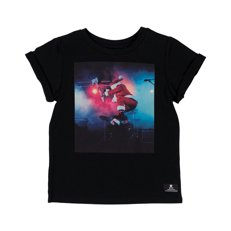 Rock your baby rock n roll Santa TShirt in black Kids of Eltham