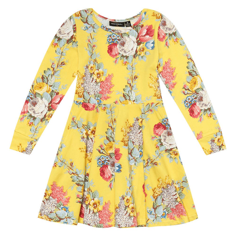 Rock Your Baby Floral Chintz Waisted Dress in yellow floral