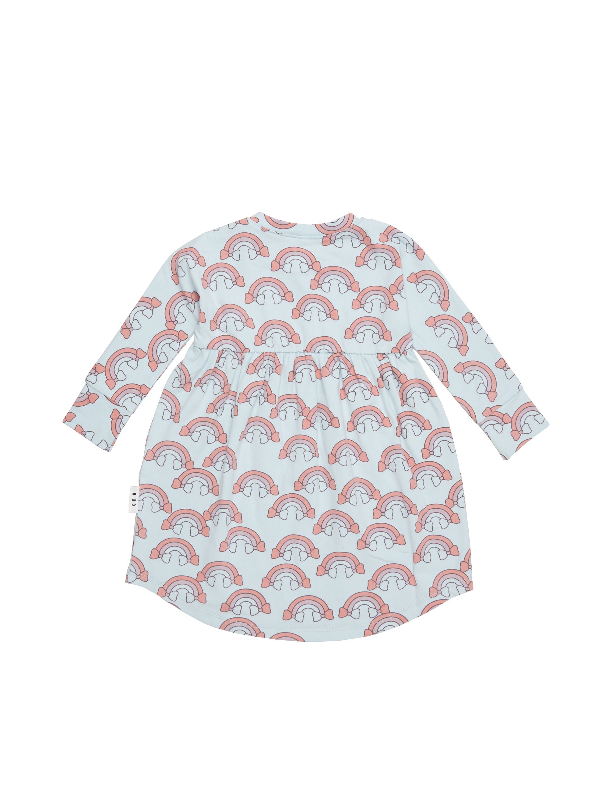 Huxbaby Rainbow long sleeve swirl dress sky in blue