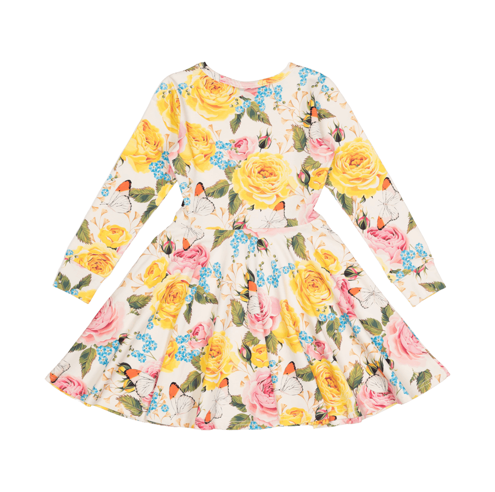 Rock your baby pretty peonies LS waisted dress in multicolour