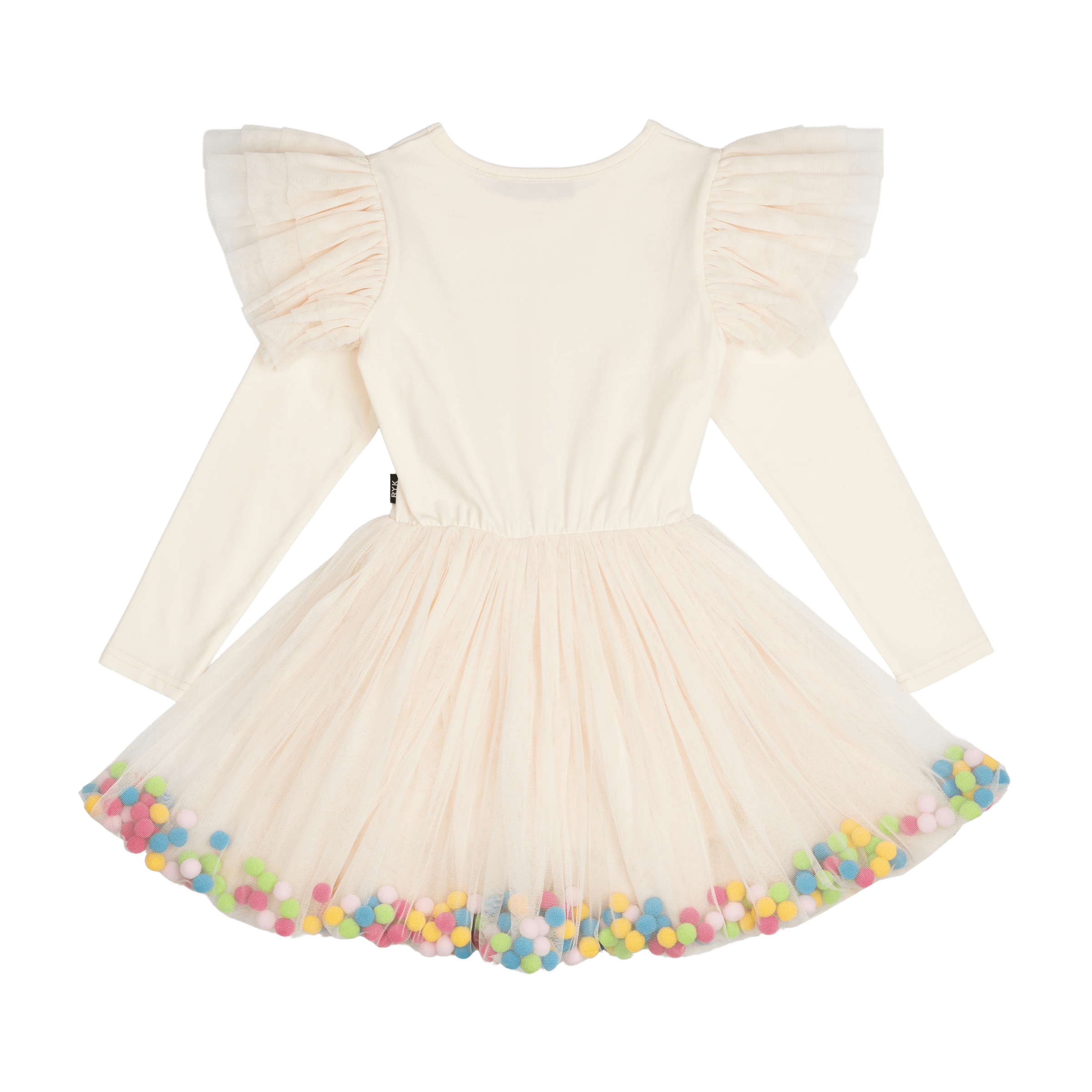 Rock Your Baby Easter Bunny Pom Pom Long Sleeve Circus Dress in Cream