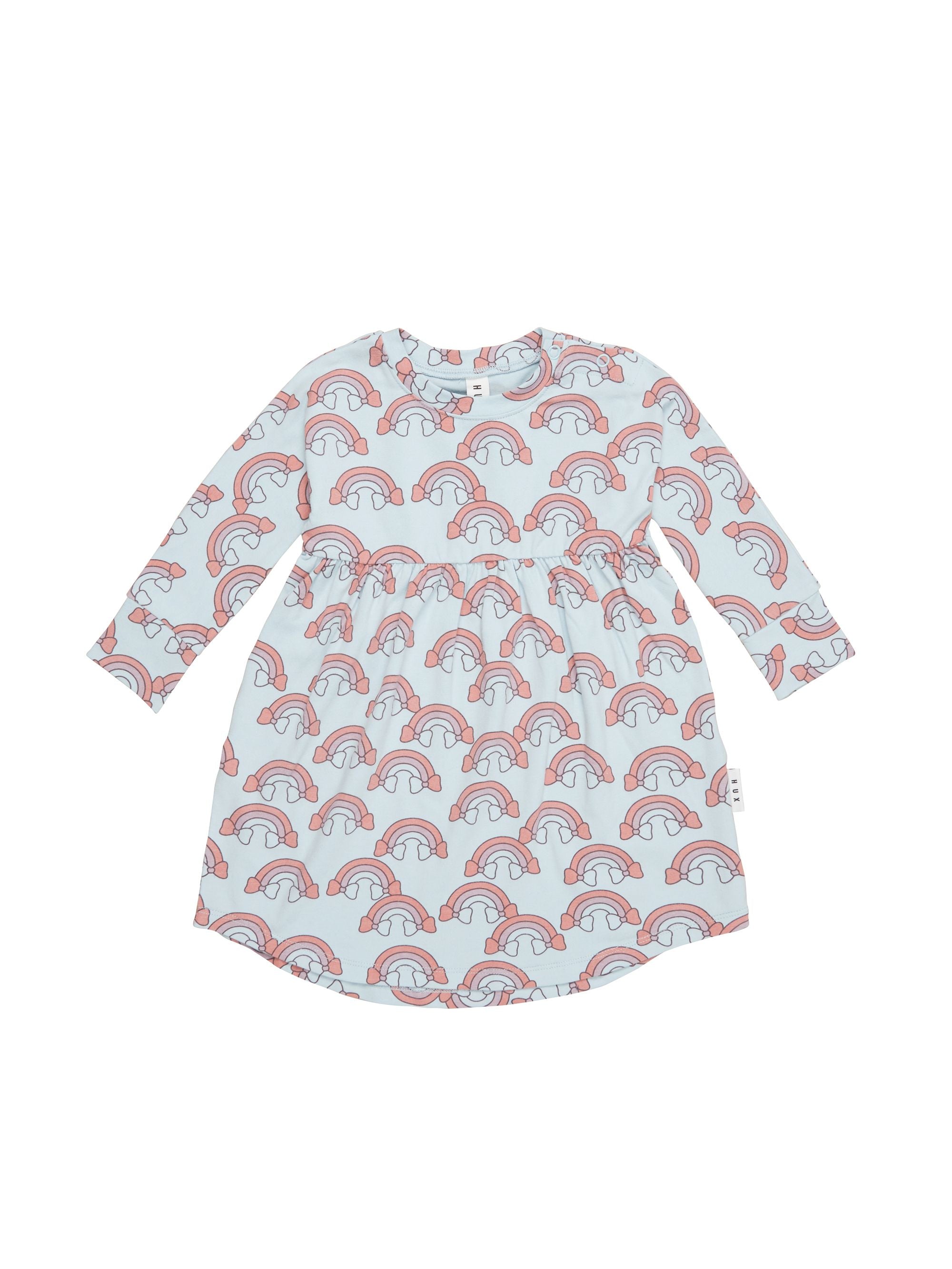 Huxbaby Rainbow long sleeve swirl dress sky in blue