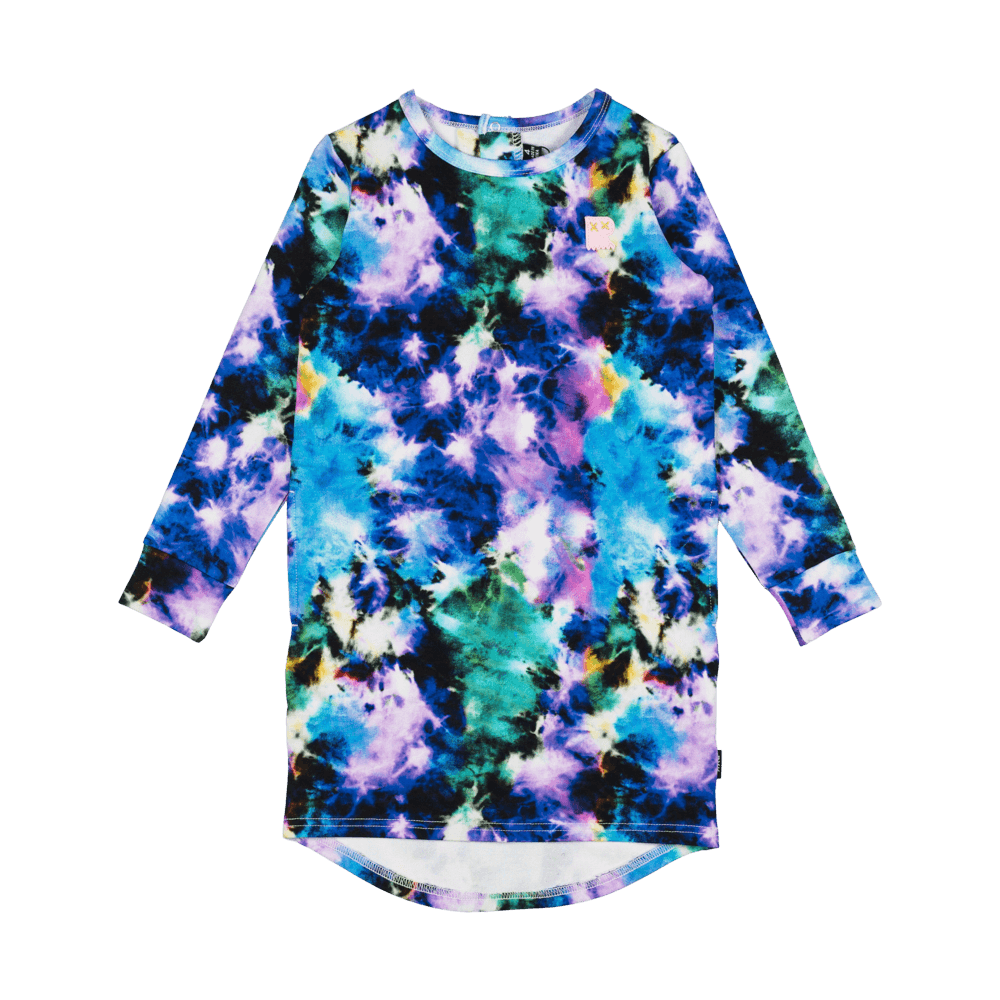 Rock your baby festival tie dye LS waisted dress in multicolour