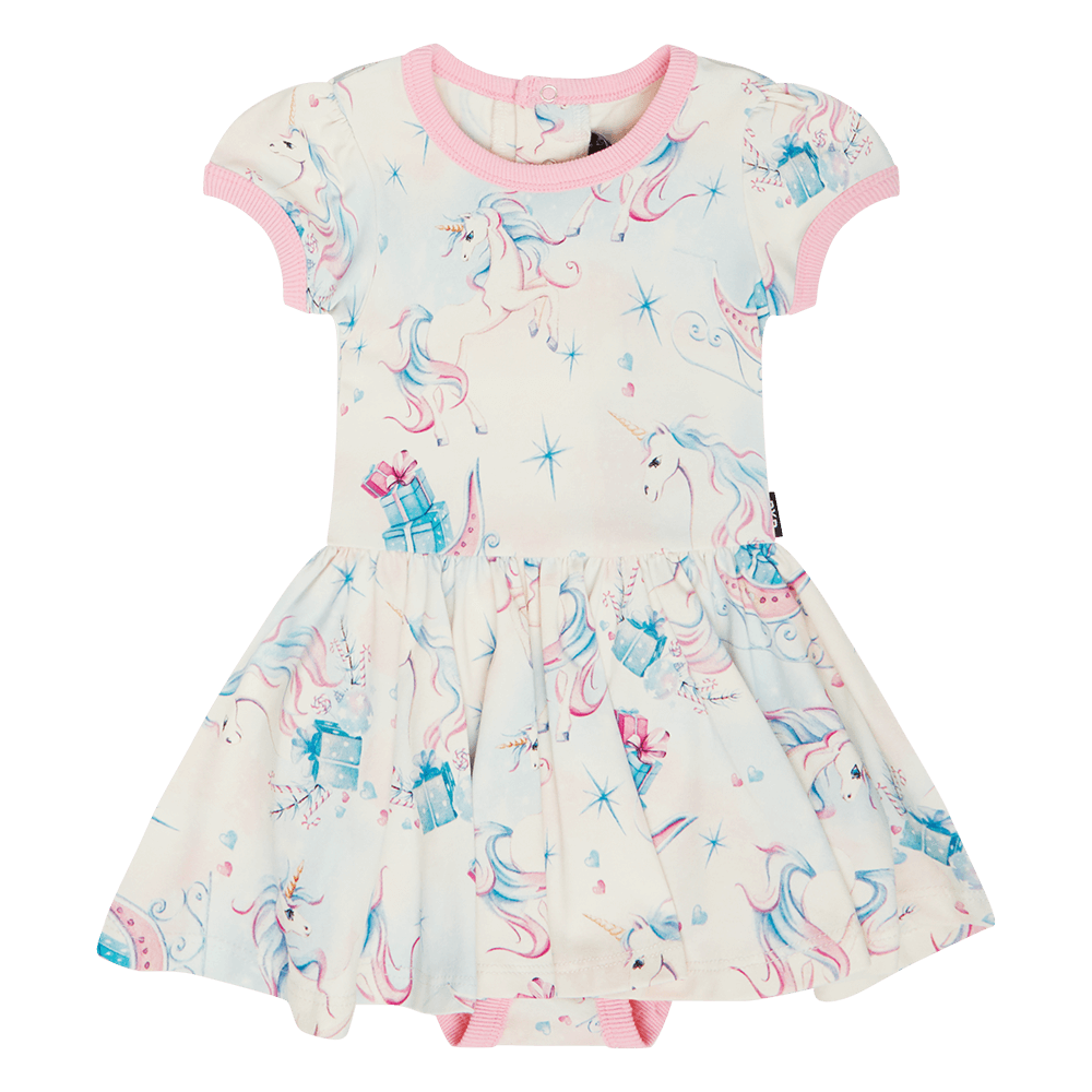 Rock Your Baby Unicorn Christmas Baby Waisted Dress