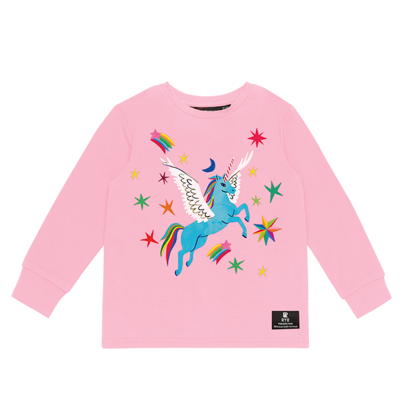 Rock Your Baby Rainbow Pegasus baby T-Shirt in pink