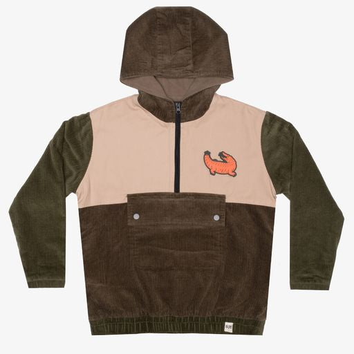 Band of Boys Corduroy half zip Jacket in Green/Natural