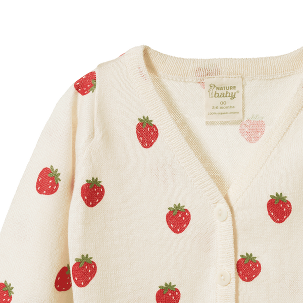 Nature baby light cotton knit cardigan large strawberry fields in cream