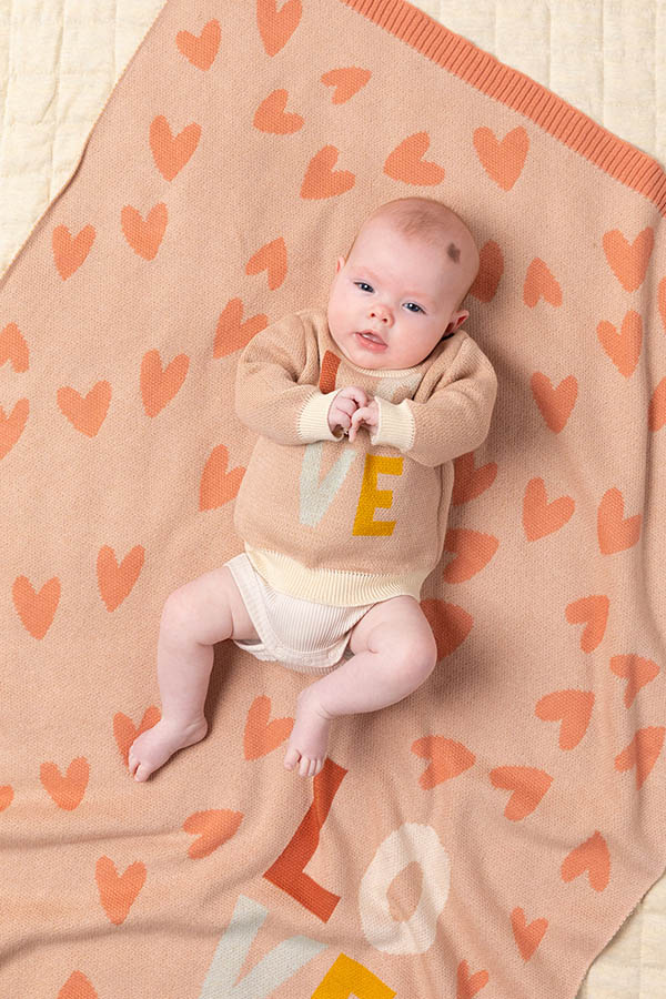 Indus Love Heart Baby Blanket Blush/Coral in Multi