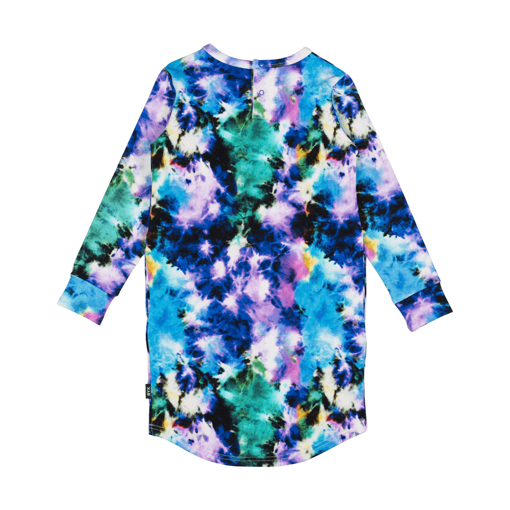 Rock your baby festival tie dye LS waisted dress in multicolour