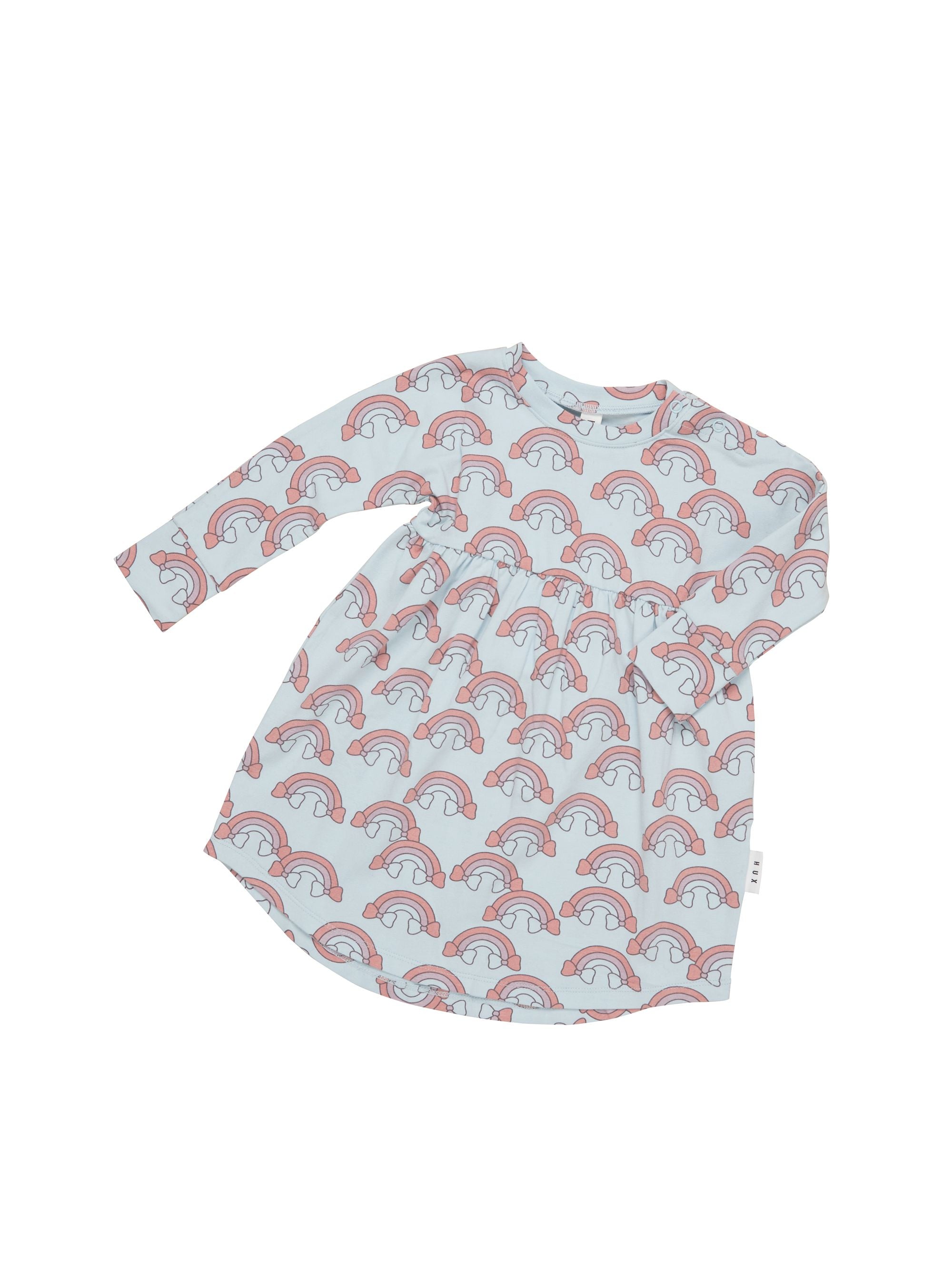 Huxbaby Rainbow long sleeve swirl dress sky in blue