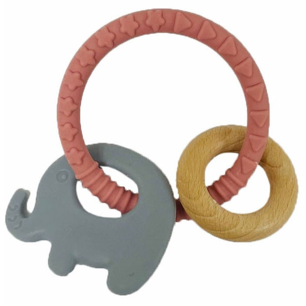 Baby teether silicone ring - elephant in pink