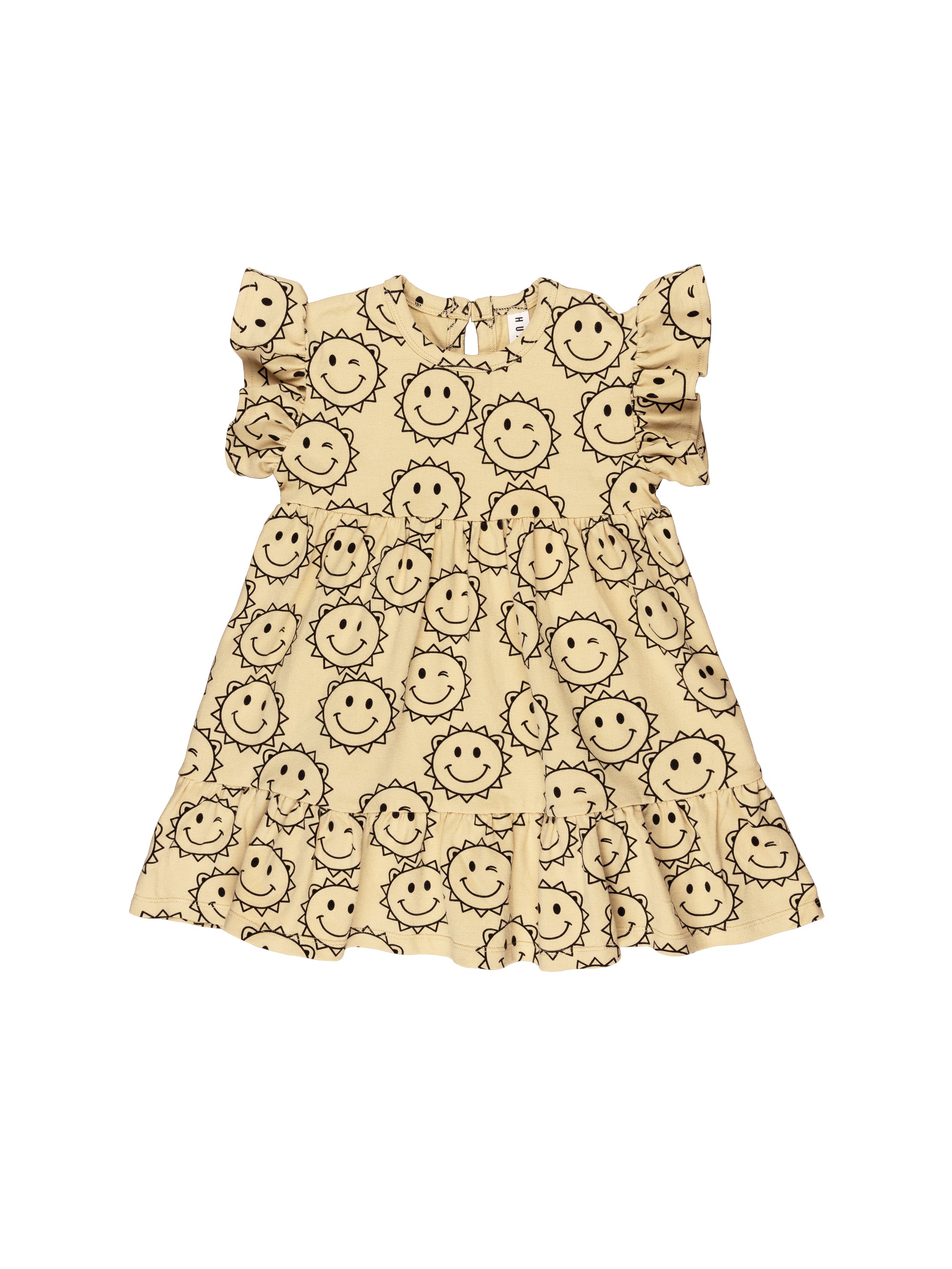 Huxbaby Sunny Smock Dress Sunny Bear Print in Yellow