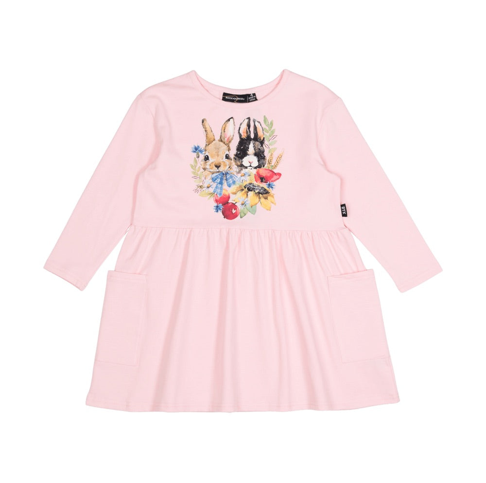 Rock your baby country bunny LS dress in pink