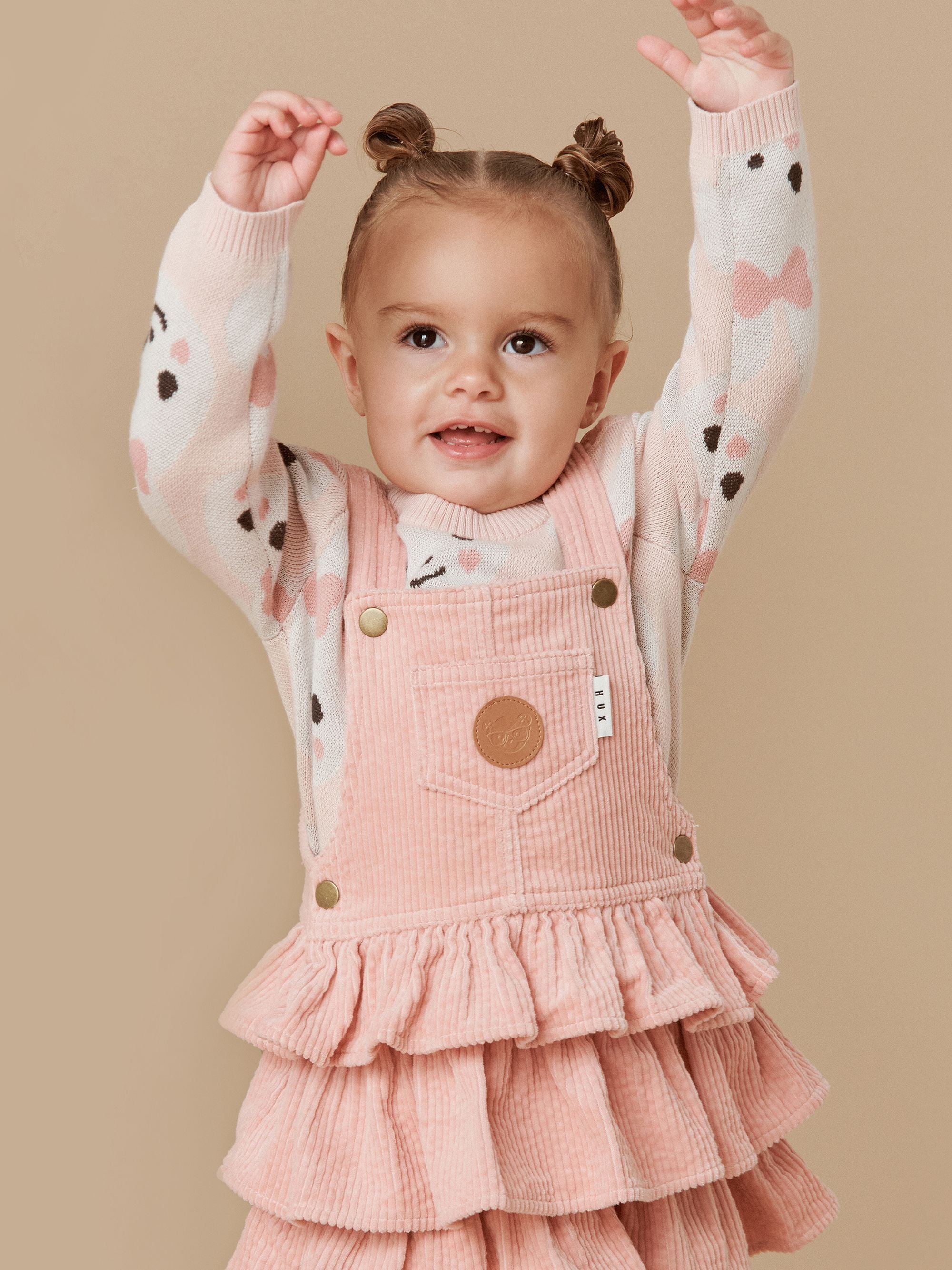 Huxbaby cord overall frill dress rosebud in pink