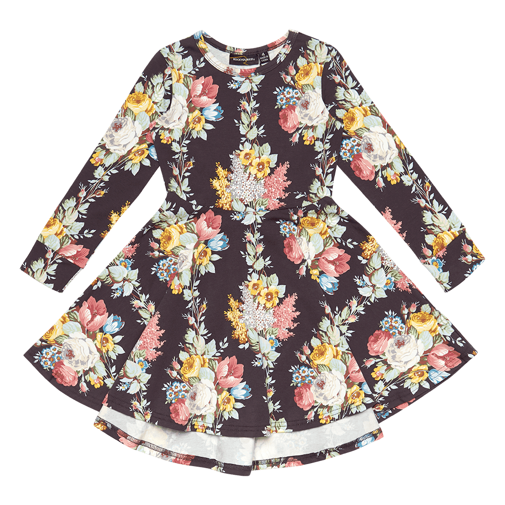 Rock Your Baby midnight Chintz LS Waisted Dress