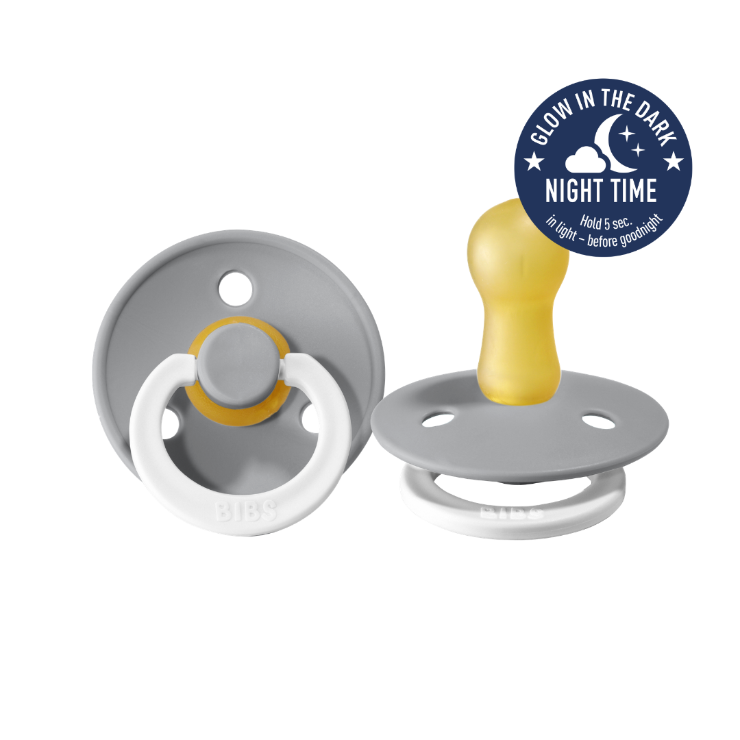 Bibs Dummies Night Glow 2 Pk Cloud in grey