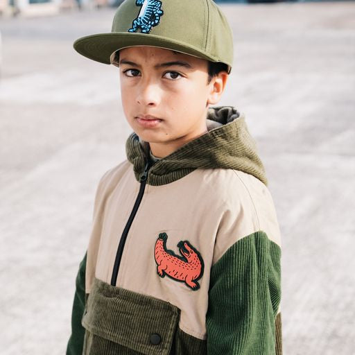 Band of Boys Corduroy half zip Jacket in Green/Natural