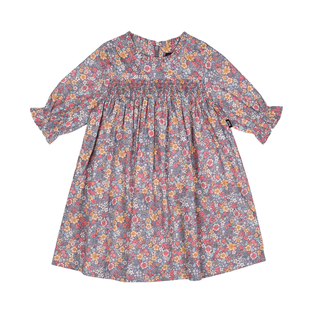 Rock your baby Pale Blue Floral LS smock dress in blue