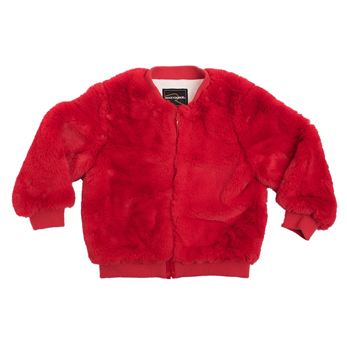 Rock Your Baby Red Faux Fur Bomber Jacket in red – Kids of Eltham