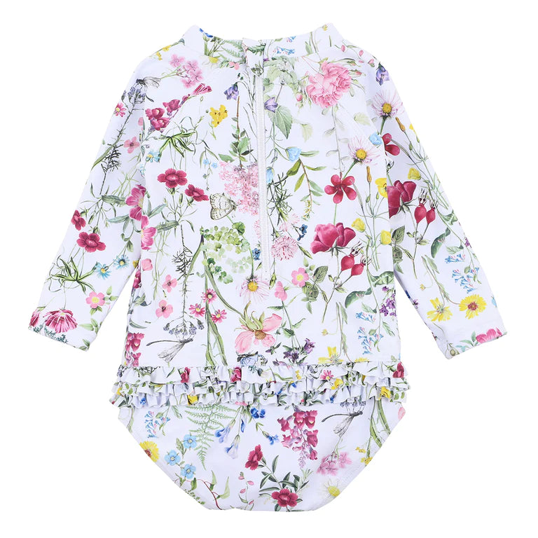 Bebe Eden LS Sunsuit swimwear in Eden print white