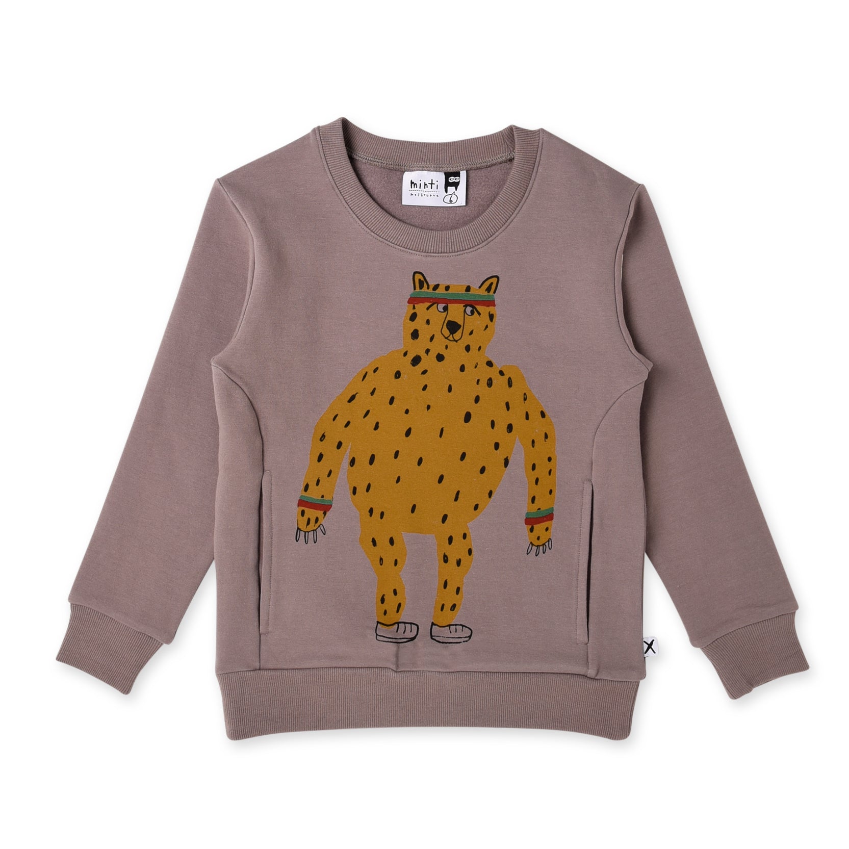 long sleeve sporty cheetah fleece crew in dark grey MNT893-W20-F-SC-DG