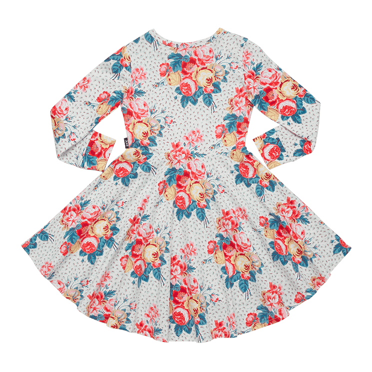 Rock Your Baby long sleeve antique chintz waisted dress in floral cotton jersey