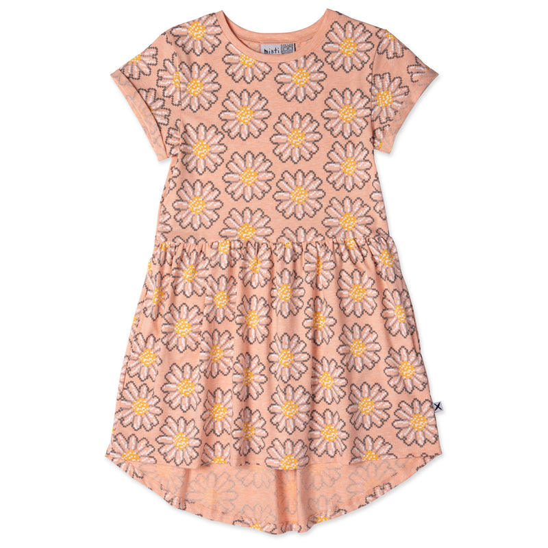 Minti Pixelled Flower Dress Apricot Marle in Pink