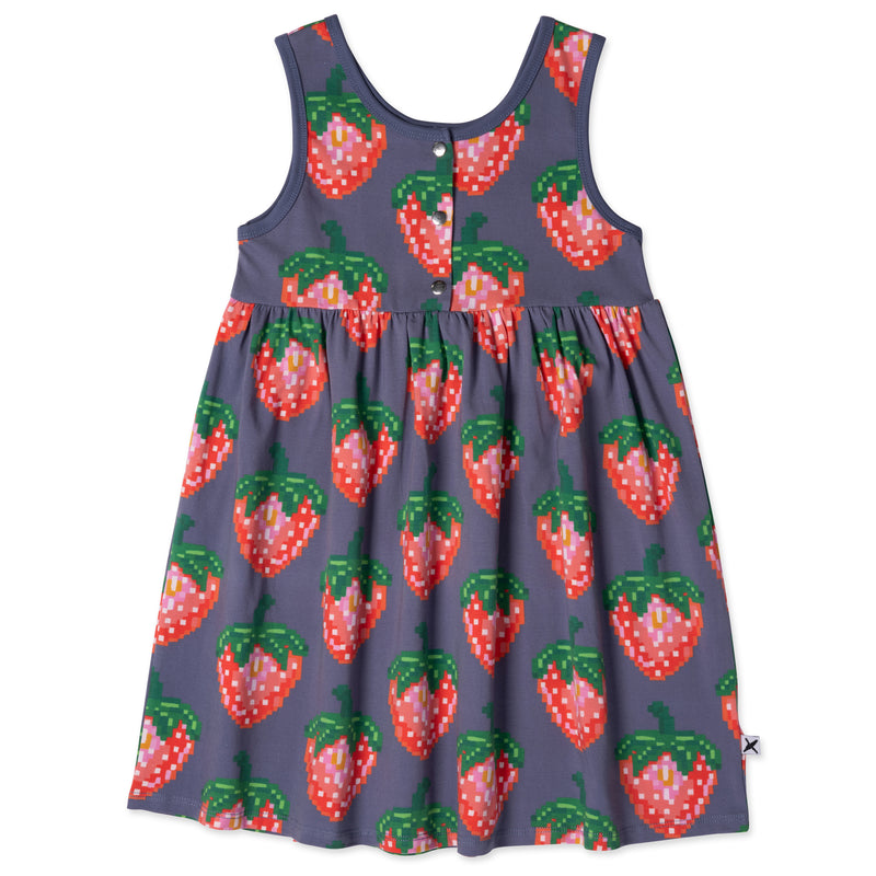 Minti Pixelled Strawberries Dress Midnight in Blue