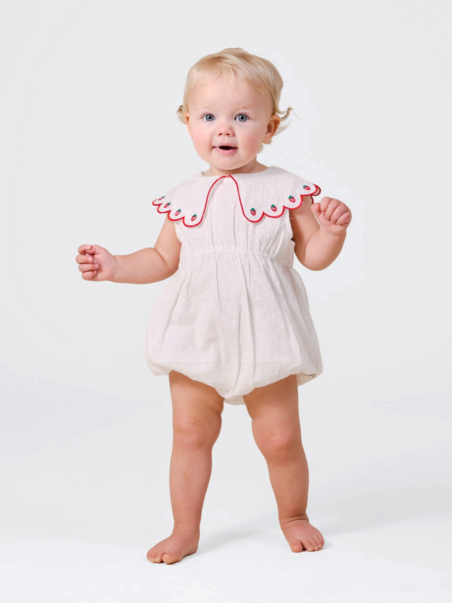 Goldie & Ace Scallop Collar Strawberry Romper