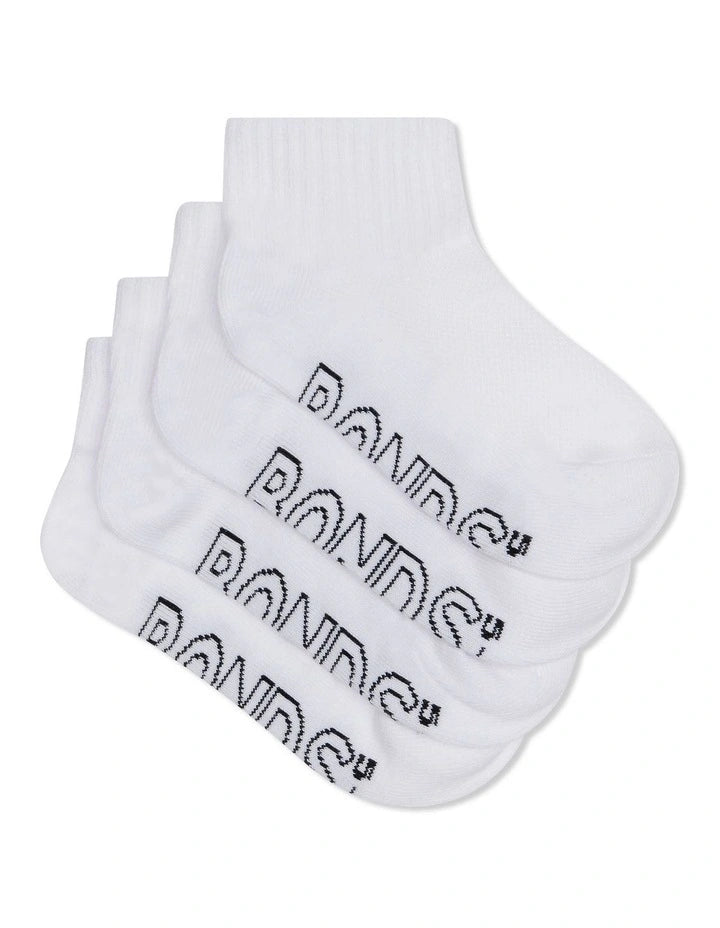 Bonds Kids Logo Light Quarter Crew Socks 4 Pack - White