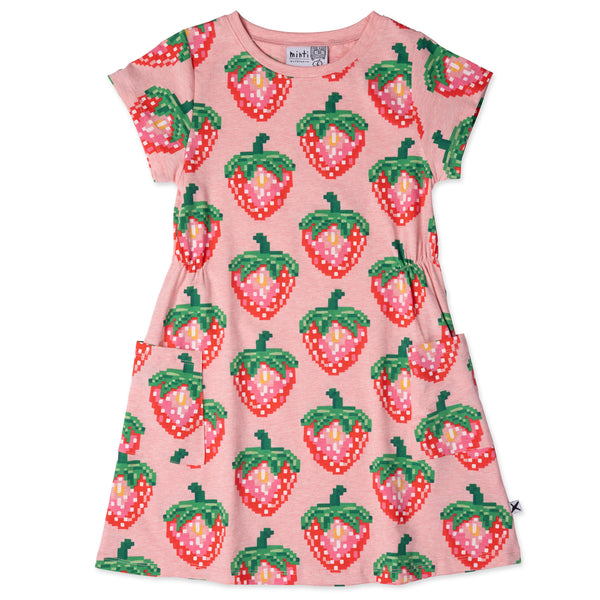Minti Pixelled Strawberries Dress Strawberry Marle in Pink