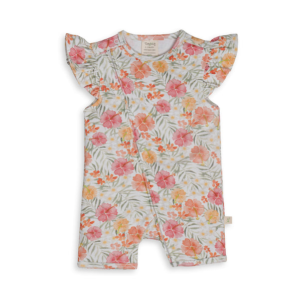 Tiny Twig cap sleeve zipsuit - hibiscus
